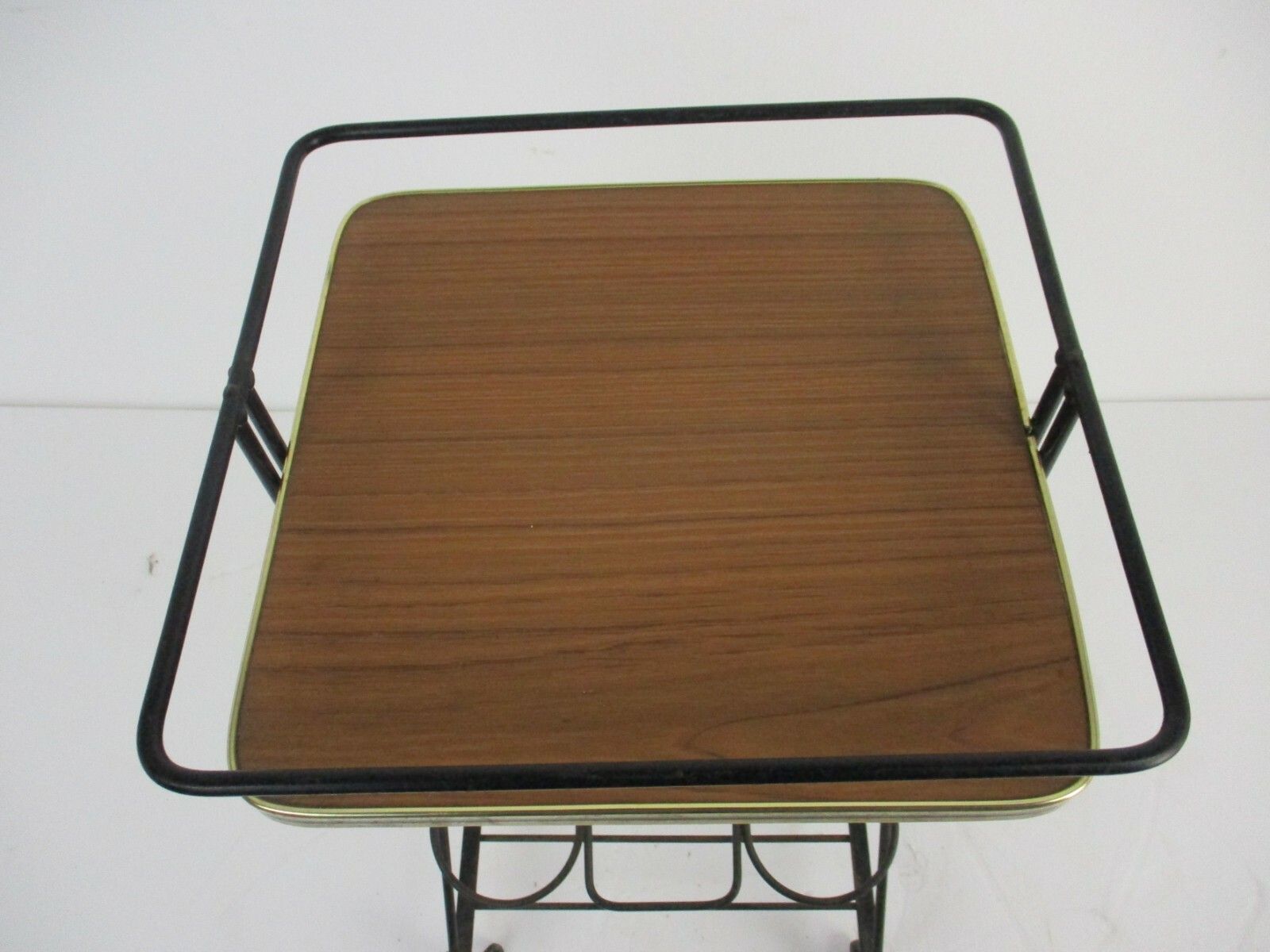 Bar Wine Cocktail Cart Trolley Wood Veneer Wrought Iron Modernist Funky Small photo Furniture