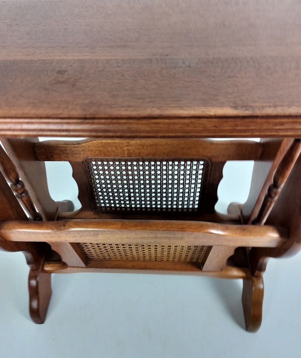 Vintage Rattan Wicker Rush Wooden Magazine Newspaper Basket Rack Hobo Chick Japa photo buy