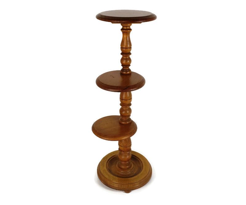 Vintage Hand Carved Wooden Three Tier  Pedestal Siede Table Two Tier Bonsai Plan