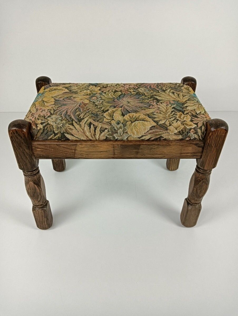 Vintage Footstool Ottoman Foot Rest Funky  Retro Mid Century Modern  Tapestry Fa photo for sale