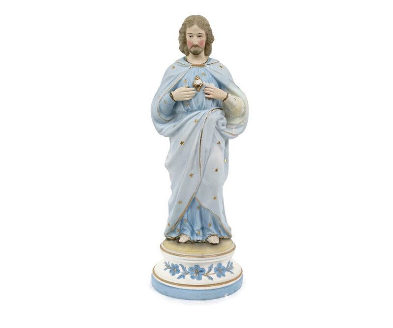 Antique  Statue Bisque Porcelain Jesus Christ Saviour Holy Sacred Heart