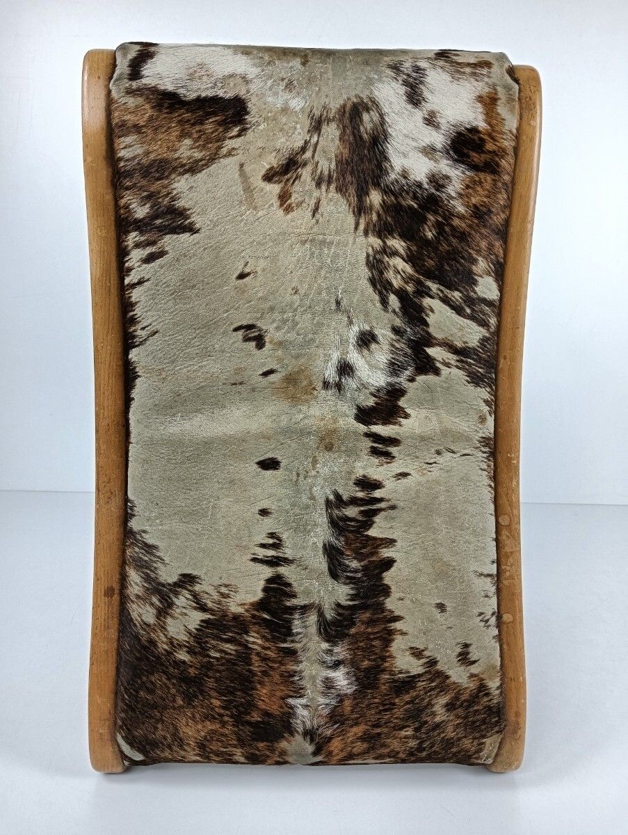 photo for sale Vintage Foot Stool Ottoman Footstool Wooden Wooden Legs  Cowhide Funky Authentic