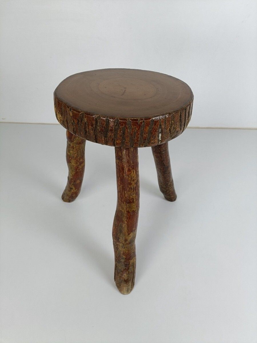 Hand Carved Wood Milking Stool Pedestal Table Pedestal French Brutalist Steampun photo furniture