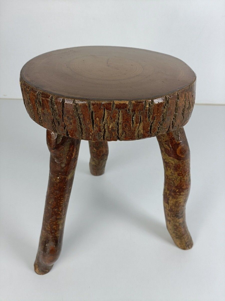 Hand Carved Wood Milking Stool Pedestal Table Pedestal French Brutalist Steampun photo 283.0