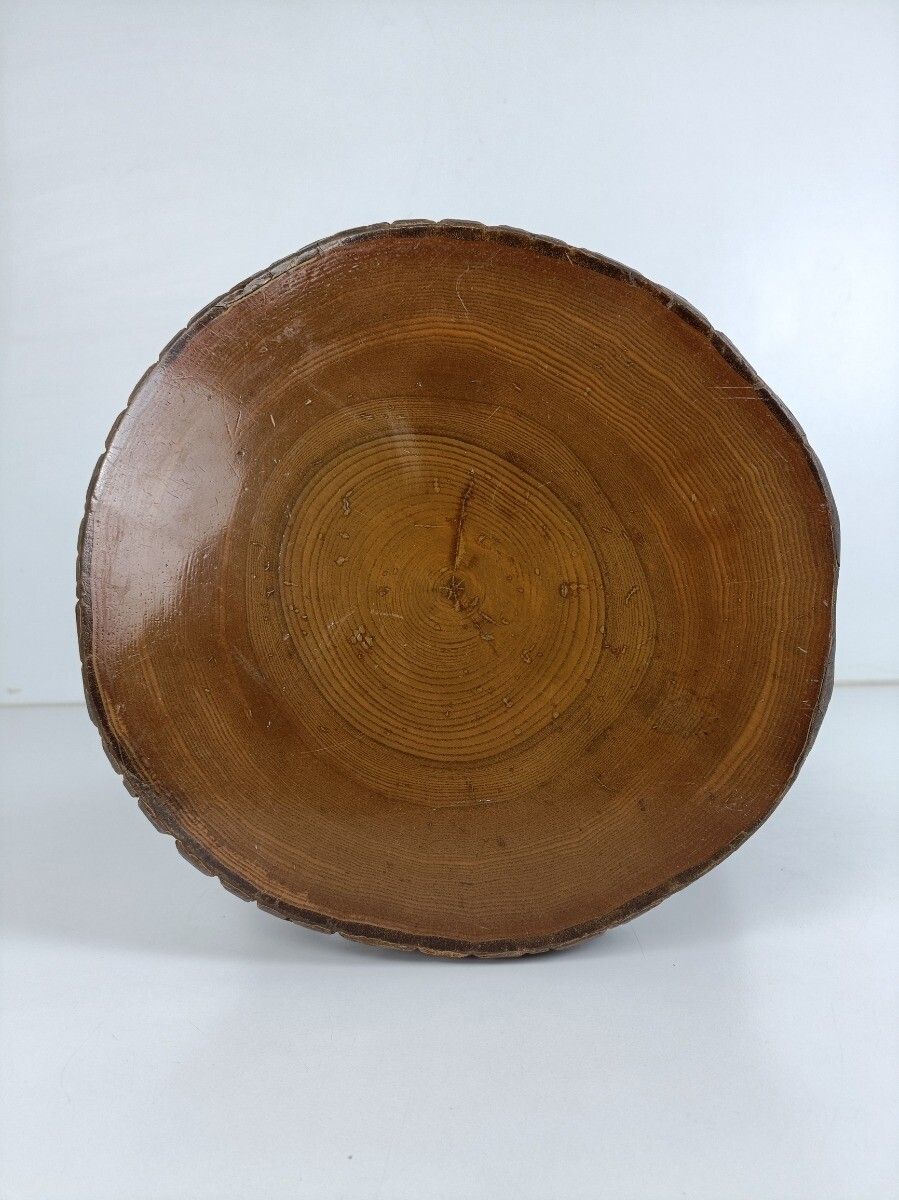 Hand Carved Wood Milking Stool Pedestal Table Pedestal French Brutalist Steampun photo vintage