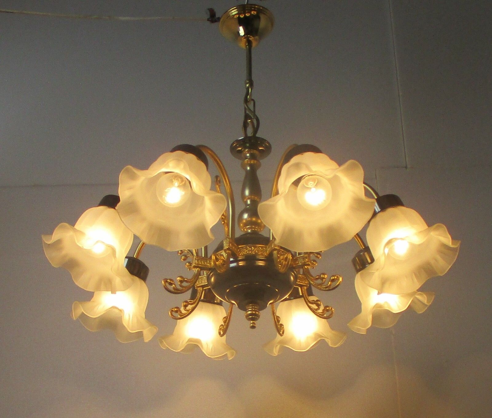 8 Arm Lights Chandelier Revival French Empire Style Brass Tulip Shades Lovely photo for sale