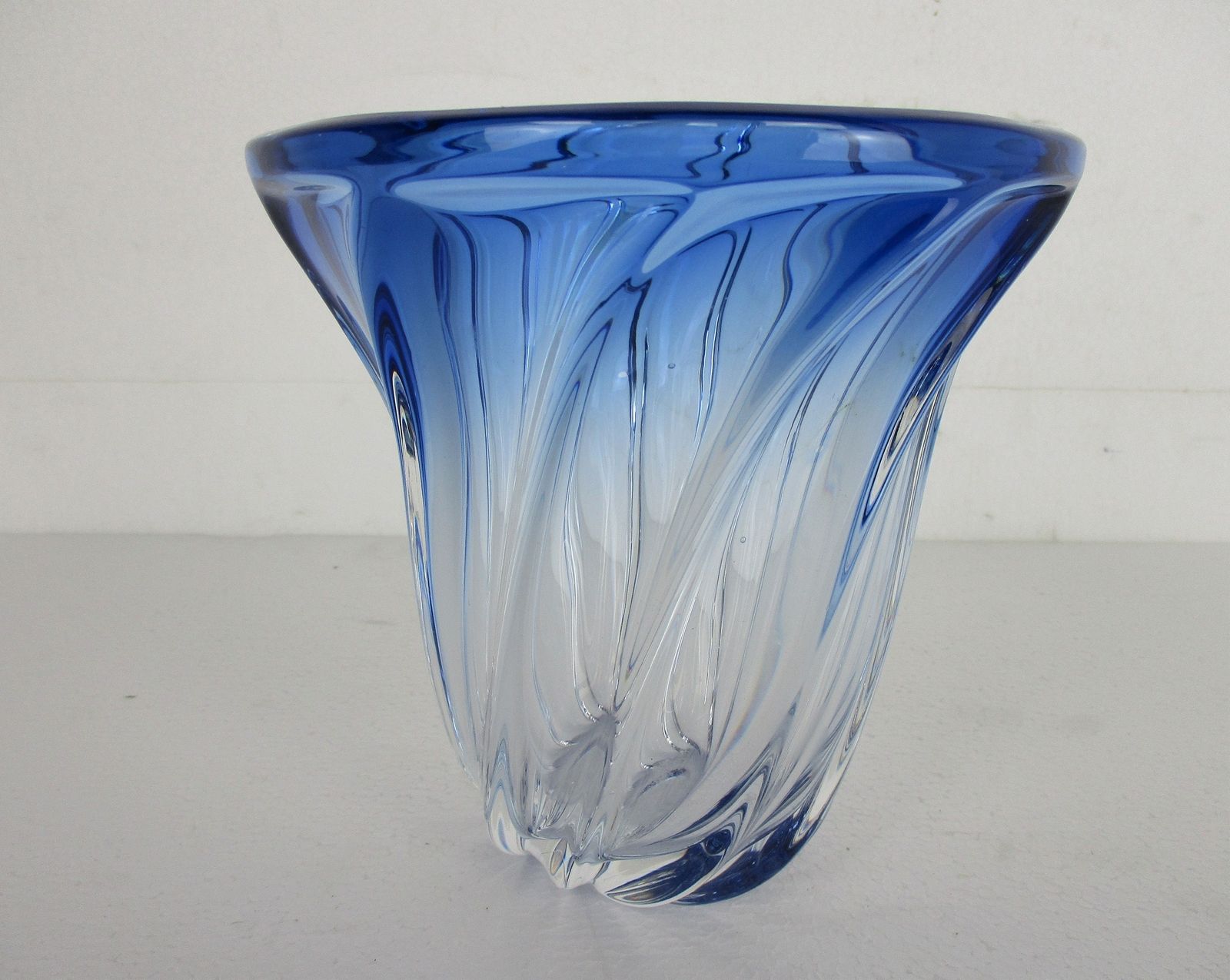 Art Deco Heavy Art Glass Vase Val St Lambert Twisted Glass Cobalt Blue To Clear photo furniture