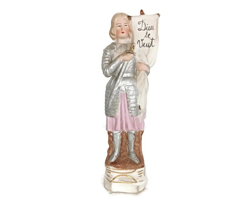 Antique French  Figurine, Joan Of Arc Porcelain Figurine, Jeanne D'arc  Dieu Le