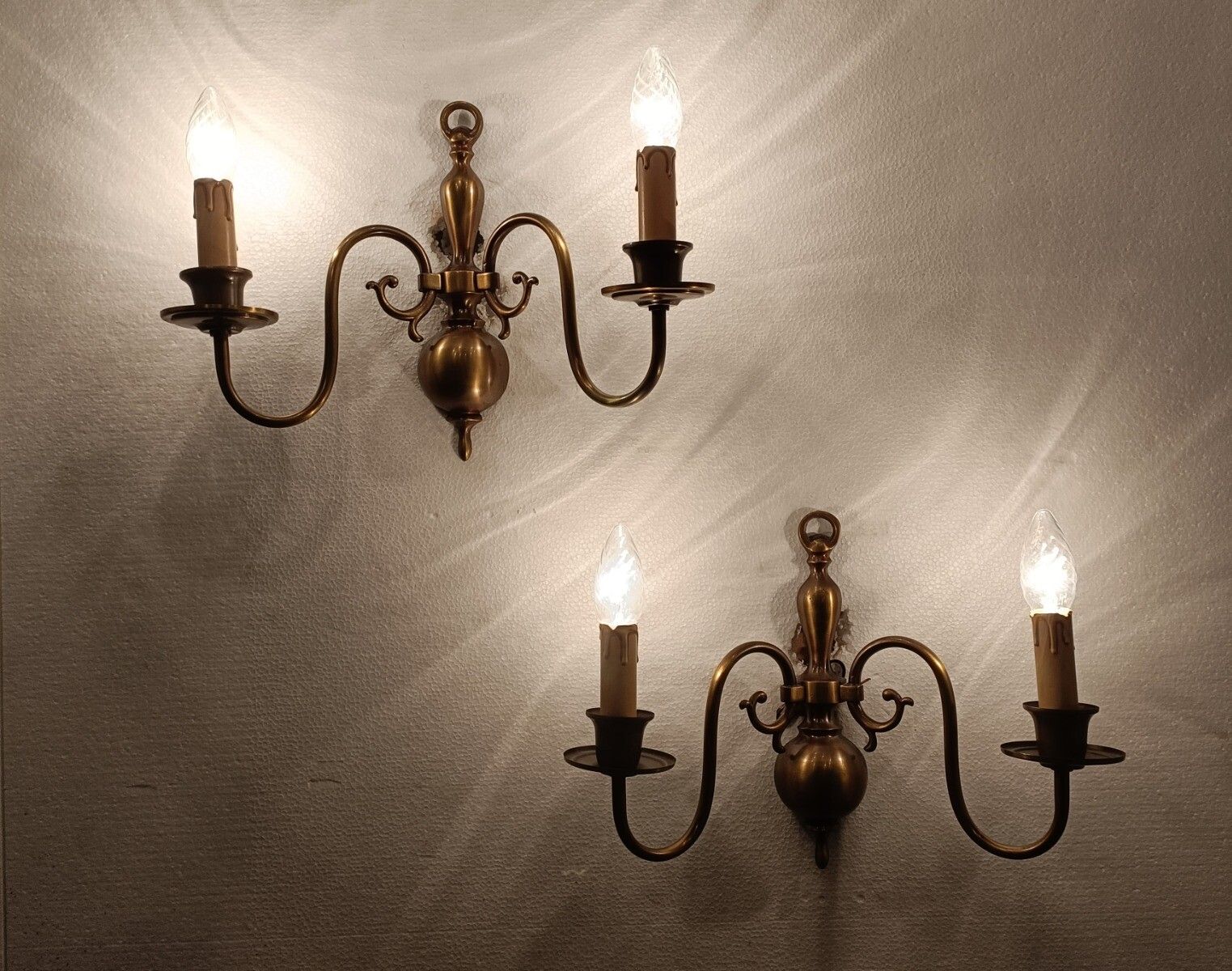 Set Of 3  Wall Sconces 1 Large Flemish Dutch Chandelier Very Rare Modernist Bras photo vinterior