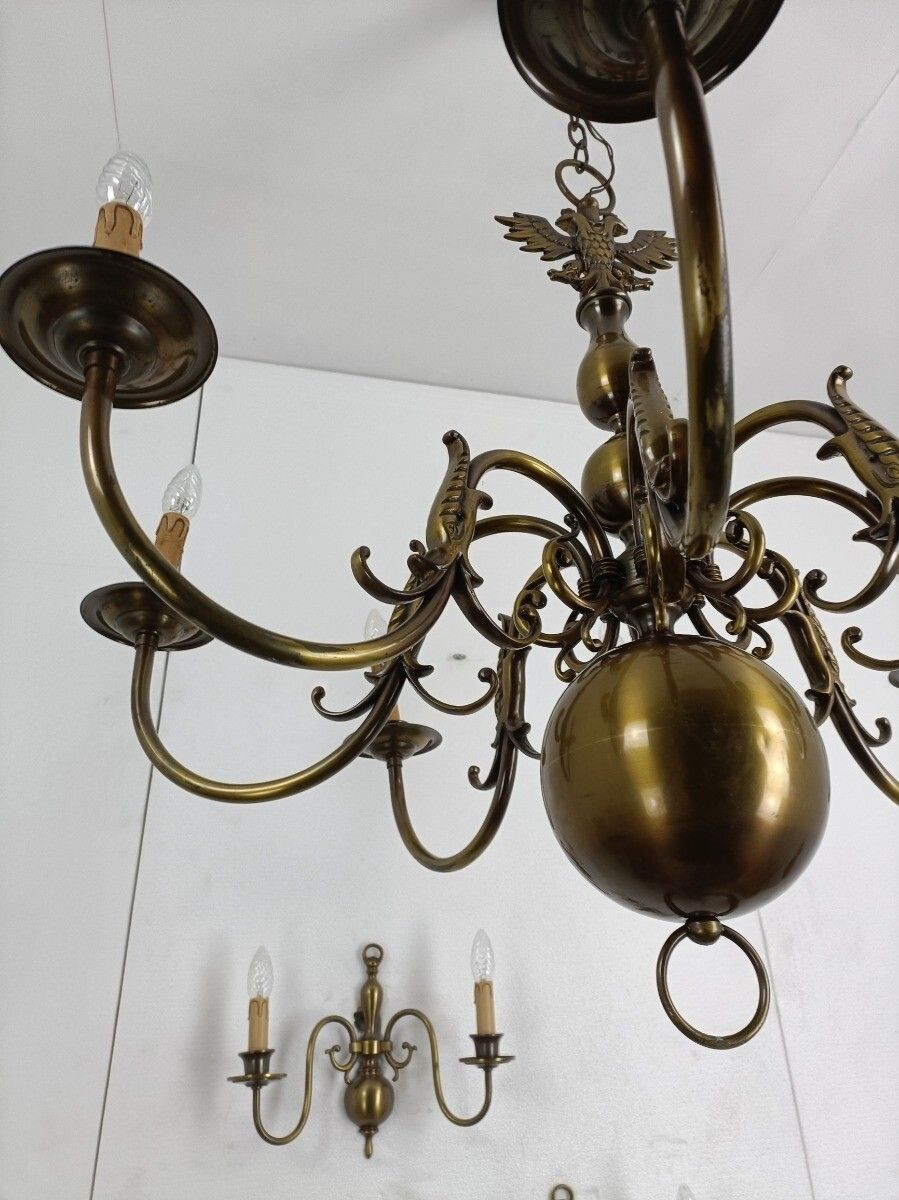 photo furniture Set Of 3  Wall Sconces 1 Large Flemish Dutch Chandelier Very Rare Modernist Bras