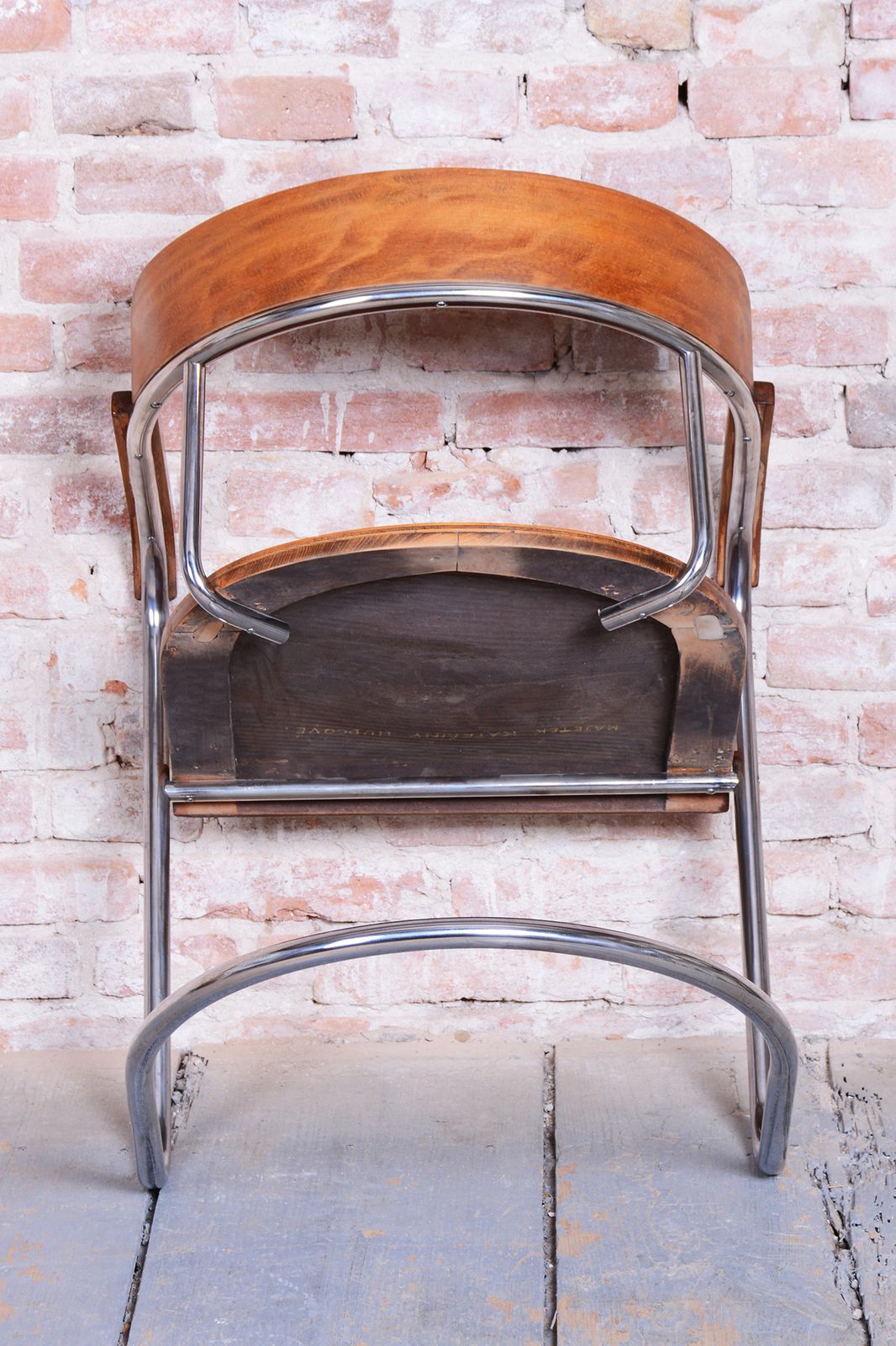 Restored Bauhaus Armchair, By H. Gottwald, Beech, Walnut, Chrome, Czech, 1930s photo vinterior