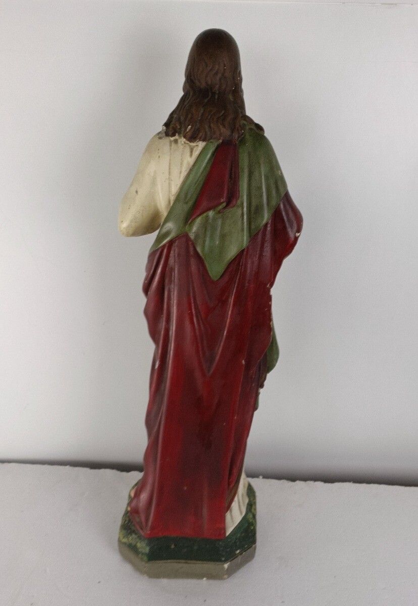 Large Neo Gothic Statue Jesus Christ Holy Sacred Heart Plaster Antique photo vinterior