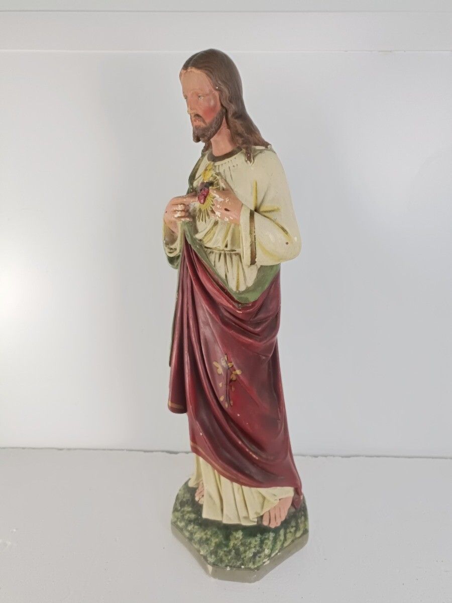 photo for sale Large Neo Gothic Statue Jesus Christ Holy Sacred Heart Plaster Antique