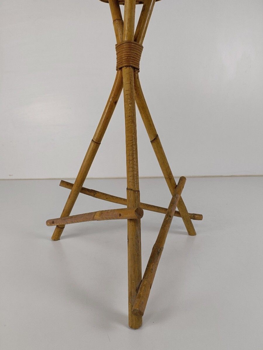 Vintage Standing Plant Holder Planter Bamboo Rattan Retro Mid Century Modern photo Home Decor