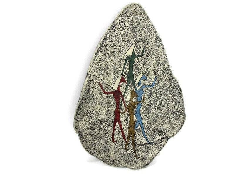 Egyptian Wall Hanging Stoneware Cave Painting Masked Priestesses Holy Ibis