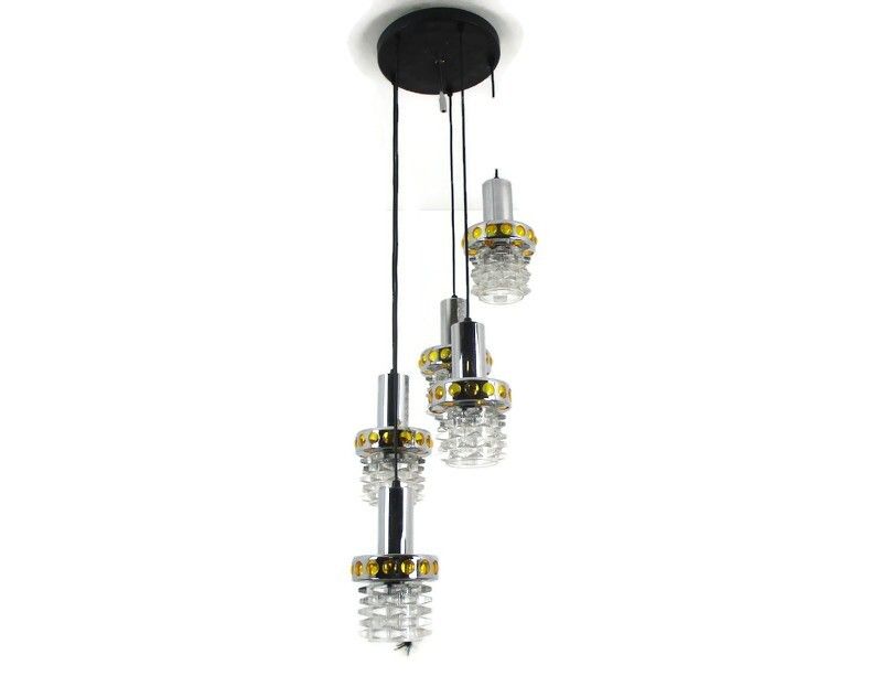 Raak Modern Mid Century Chandelier  Modernist Cascade 5 Lights Shades Glass