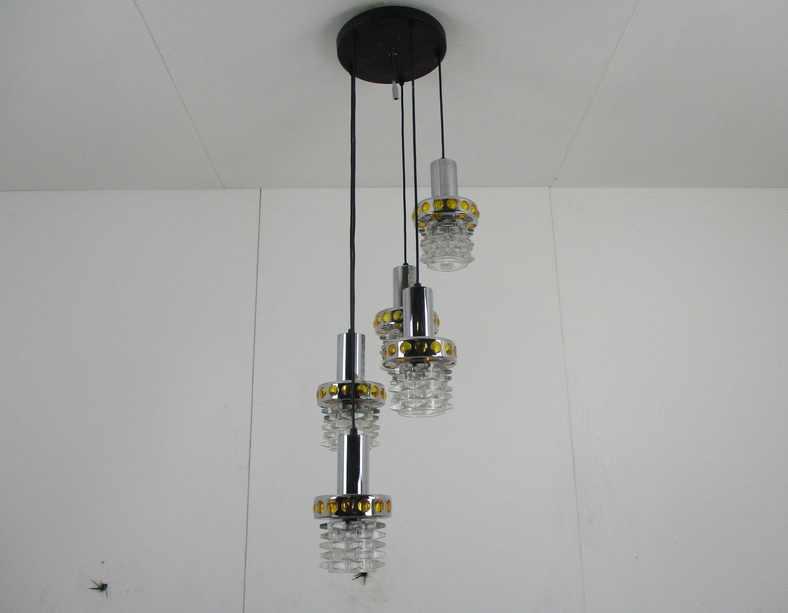 Raak Modern Mid Century Chandelier  Modernist Cascade 5 Lights Shades Glass photo vinterior