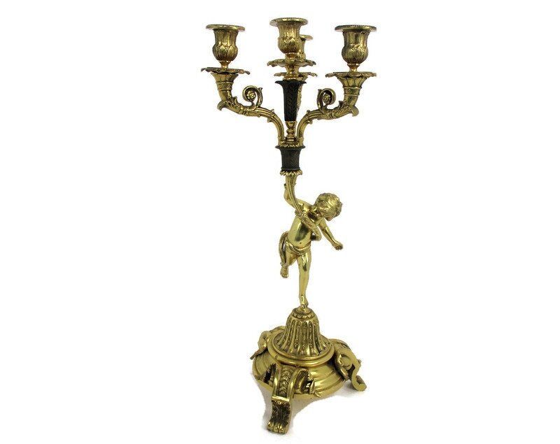 Glorious Embossed Brass Ornate Candle Holder Candelabra 4 Arm Centerpiece Cherub