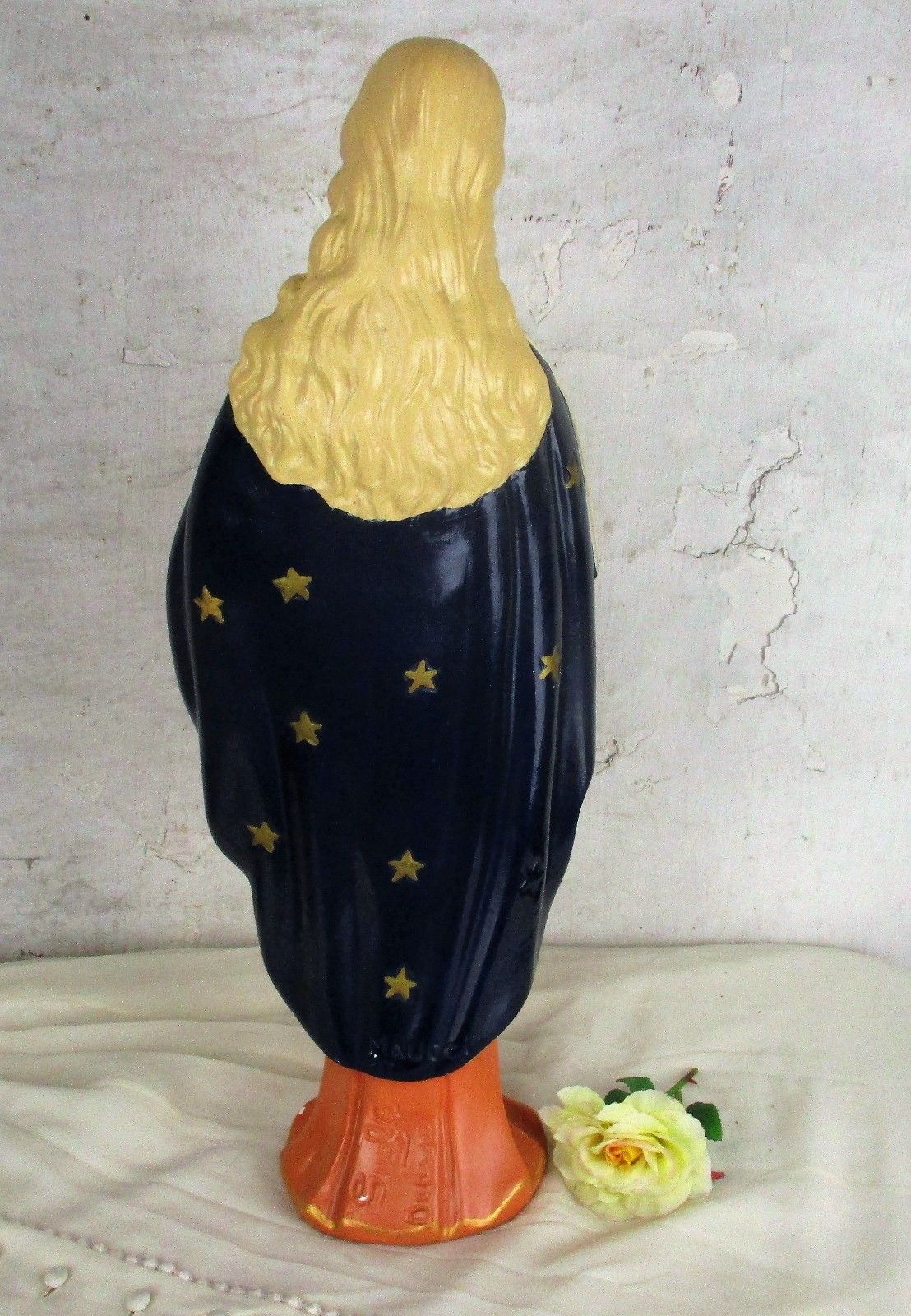 Large Polychrome Statue Virgin Mary Holy Mother Infant Child Mid Century Modern photo vintage