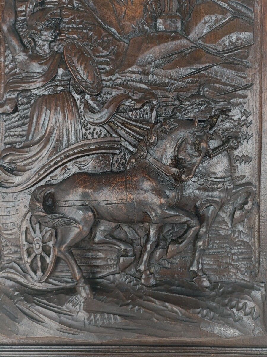 Antique Hand Carved  Door Panel  Roman Charriot Warrior Soldier Reclaimed Archit photo 323.0