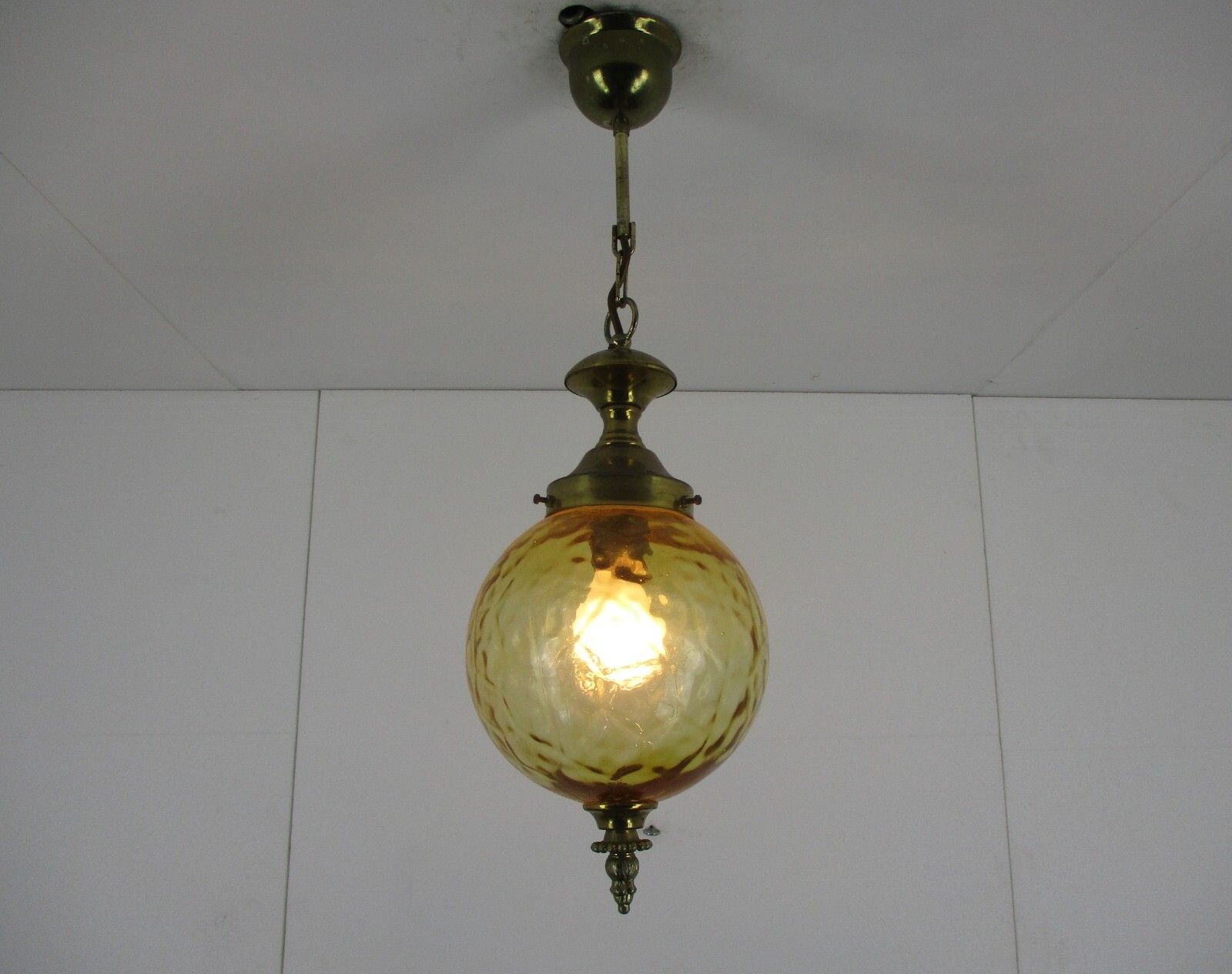 Chandelier Pendant Light Amber Glass Ball Mid Century Modern Modernist photo for sale