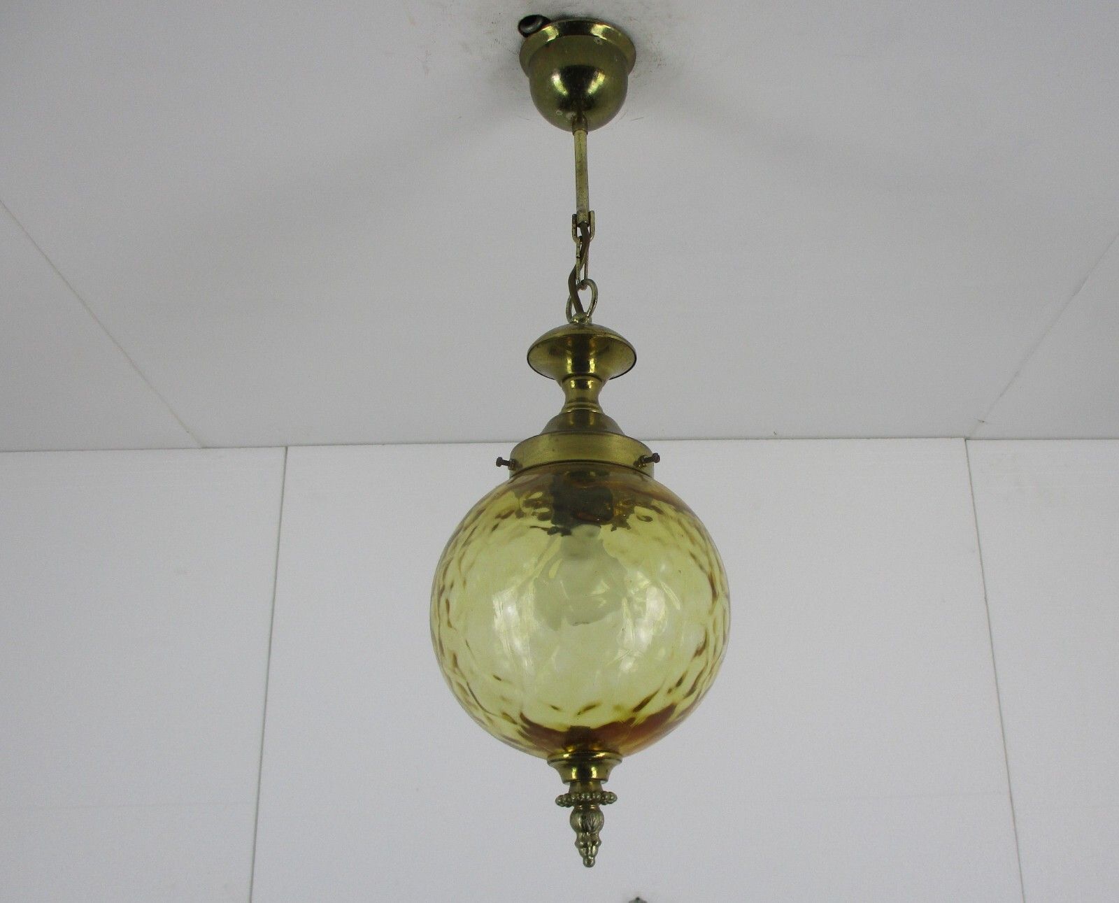 Chandelier Pendant Light Amber Glass Ball Mid Century Modern Modernist photo vintage