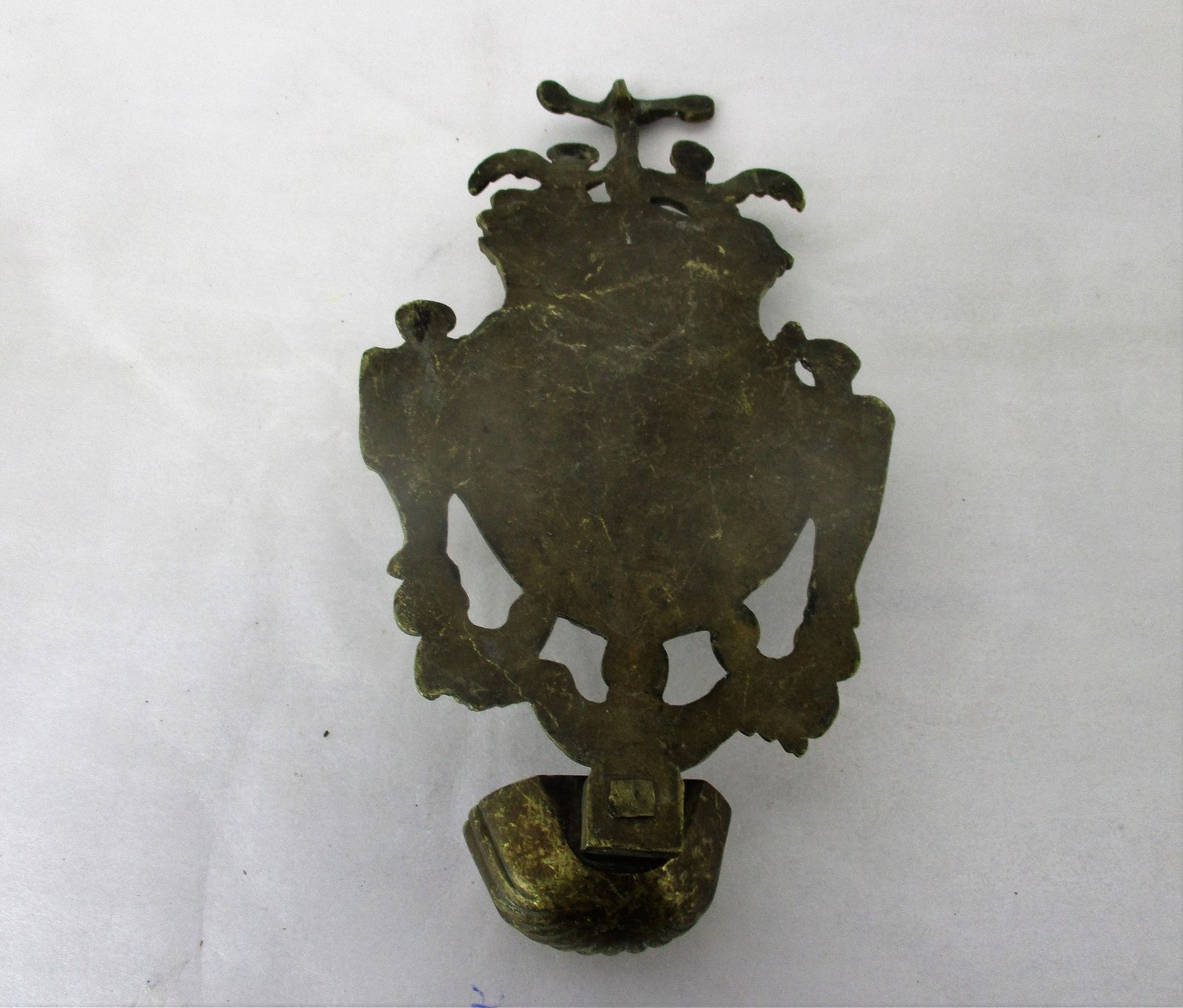 Large Brass Embossed Holy Water Font Angels Virgin Mary Infant Wall Hanging Cruc photo vintage