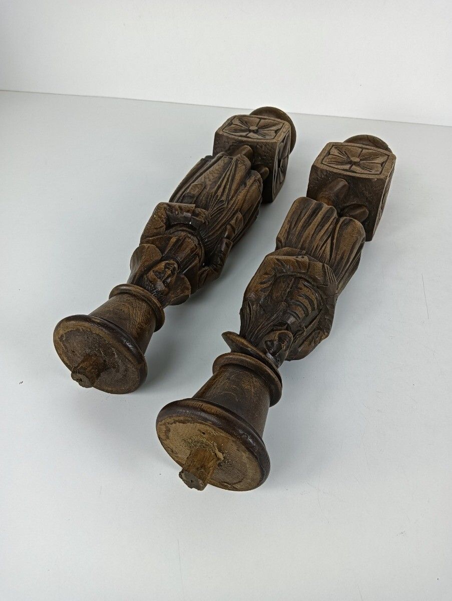Large Antique Hand Carved Wooden Trims Breton Figures Couple France Reclaimed Ar photo buy