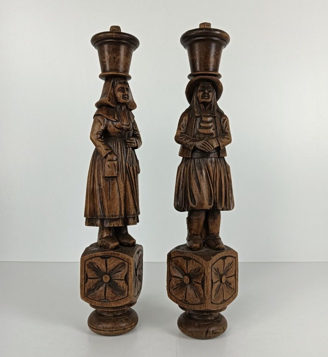 photo for sale Large Antique Hand Carved Wooden Trims Breton Figures Couple France Reclaimed Ar
