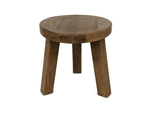 Carved Wood Milking Stool Pedestal Table Pedestal Vintage Small Side Table Barn