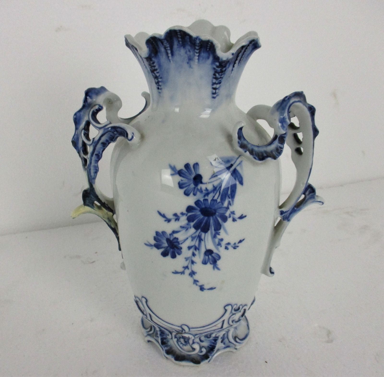 Antique 19th Century Rauenstein Vase Jar Porcelain Germany Marked Blue White photo buy