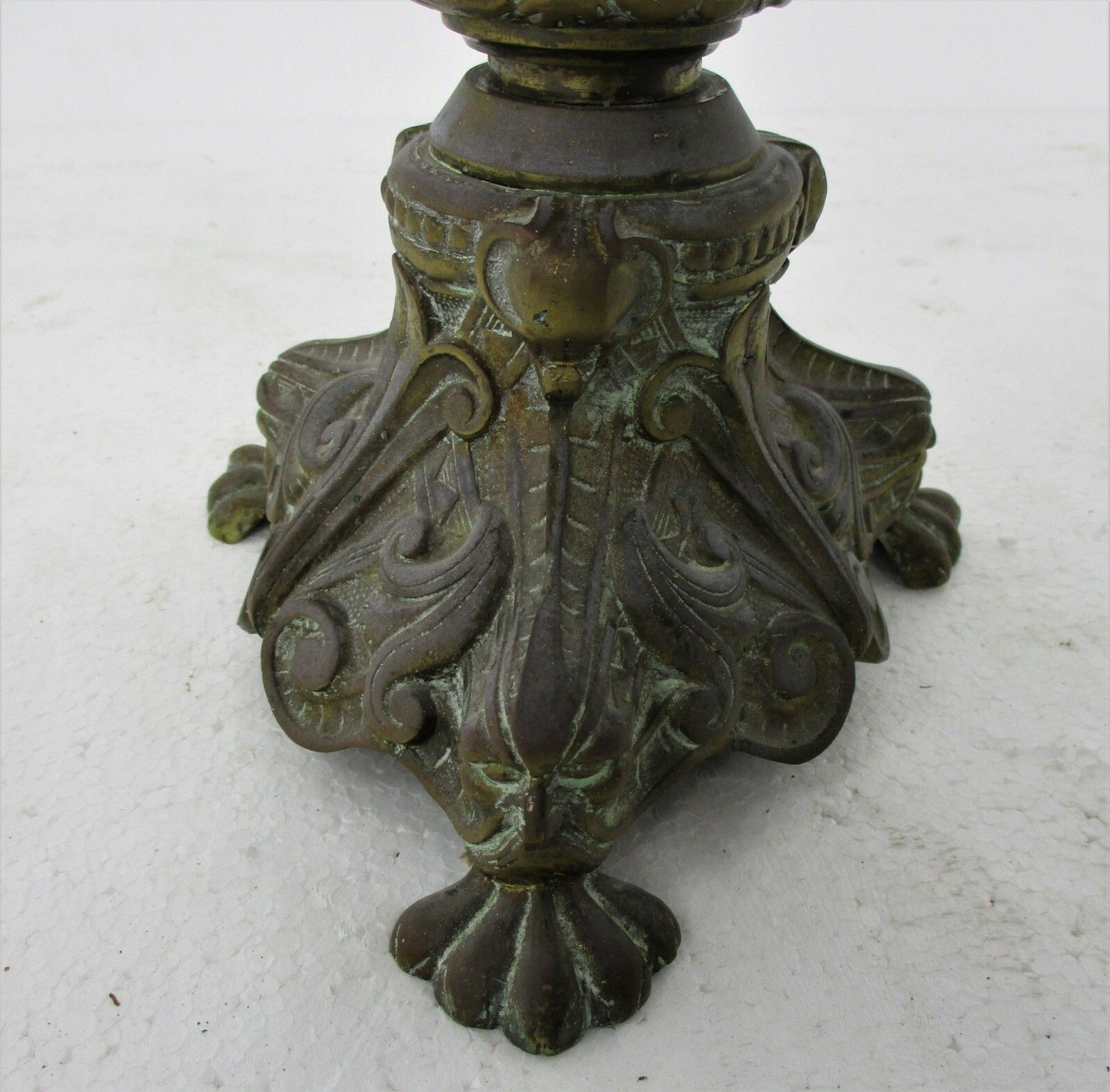 Antique 1900 Candle Holder Candlestick Church Altar Brass Heraldic Gothic photo Home Decor