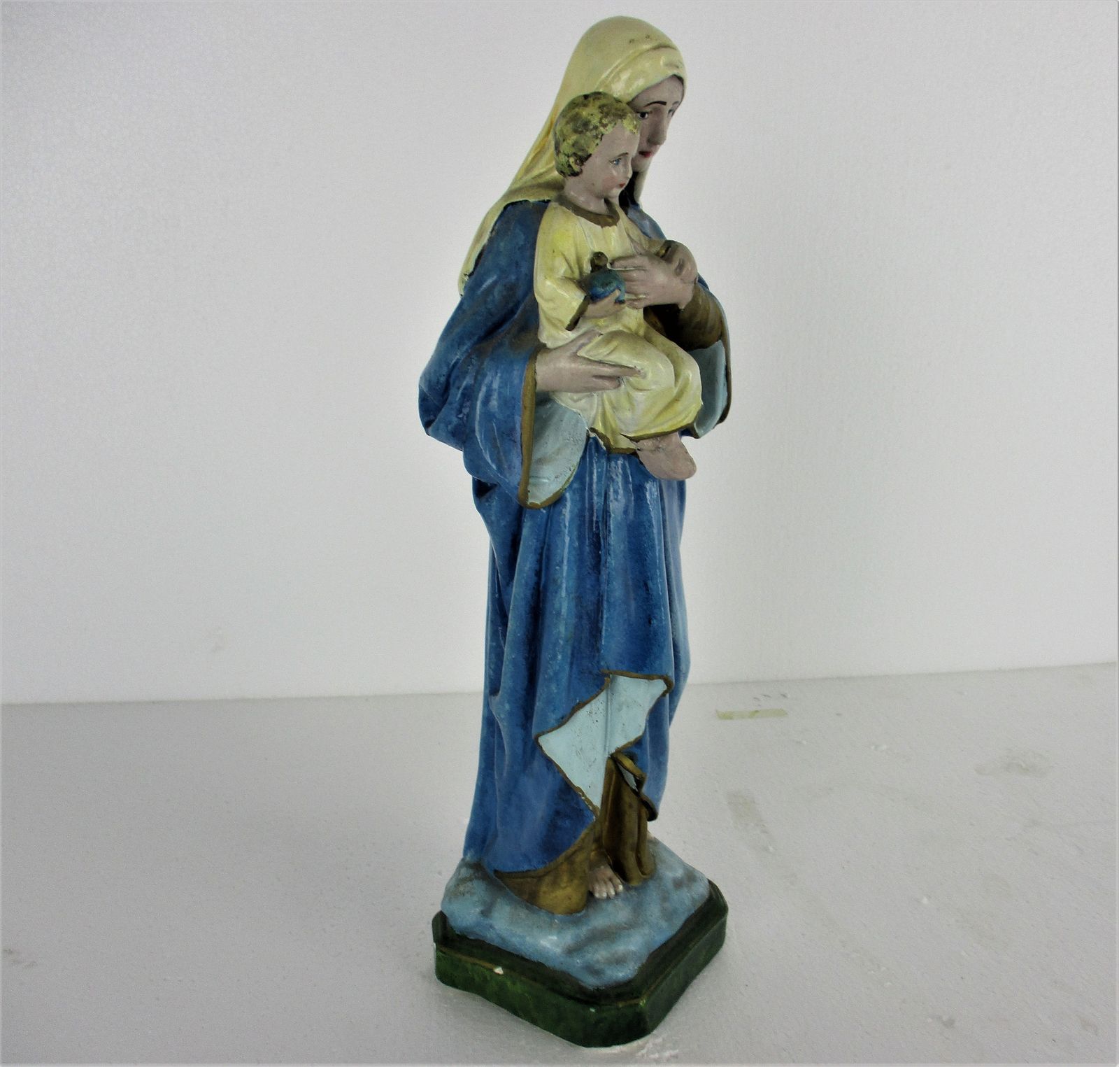 Virgin Mary Madonna Infant Child Plaster Statue Tenderness Plaster Polychrome 16 photo Art