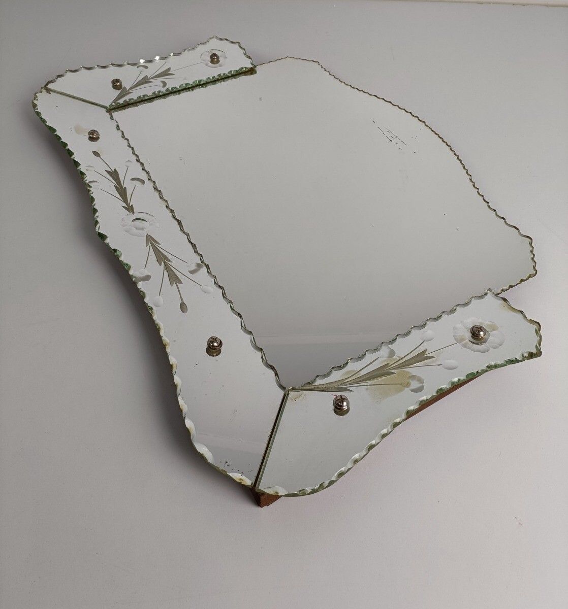 Large Art Deco Nouveau Wall Hanging Ornate Mirror Vanity Cut To Clear Glass Wow photo vintage