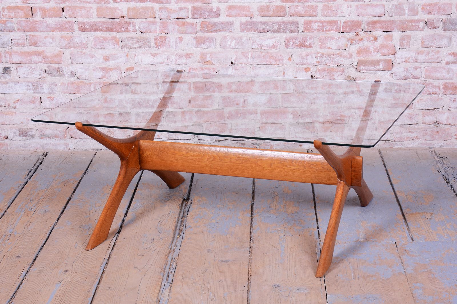 Restored Mid Century Dinig Table, By F. S. Abeln, Oak, Glass, Italy, 1950s photo furniture