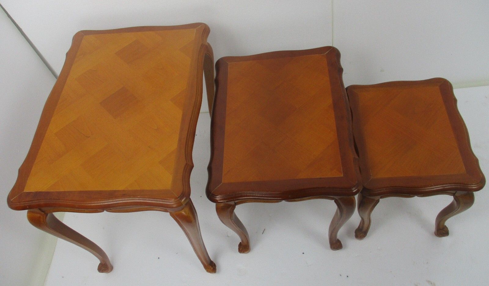 Set Of 3 Mid Century Wooden Stacking Nesting Side Tables Inlay Look photo furniture