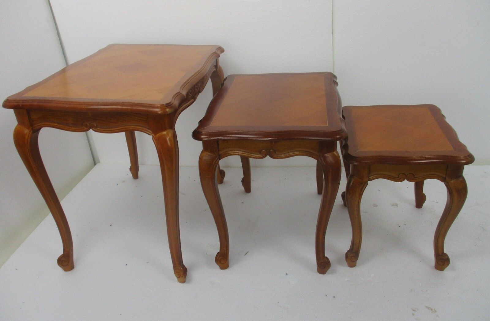 Set Of 3 Mid Century Wooden Stacking Nesting Side Tables Inlay Look photo Furniture