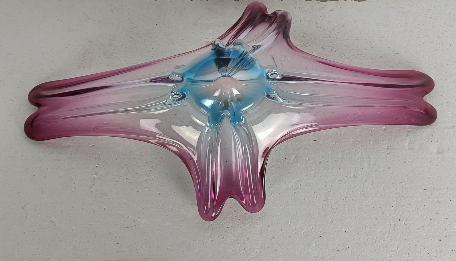 Gorgeous Bowl Dish Centerpiece Cranberry Azzuro Blue Art Glass Murano Italy Vint photo vinterior