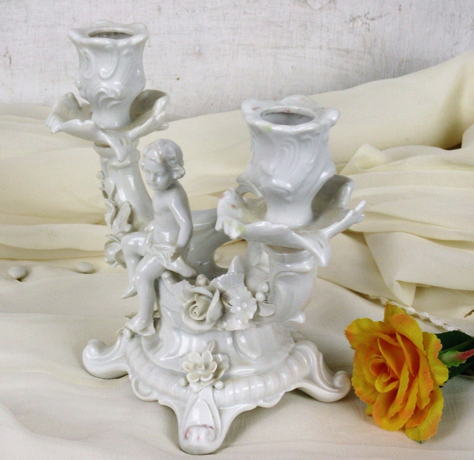 Voigt Sitzendorf Porcelain Double Candle Holder Candelabra  Putti Angels Cherubs photo Home Decor