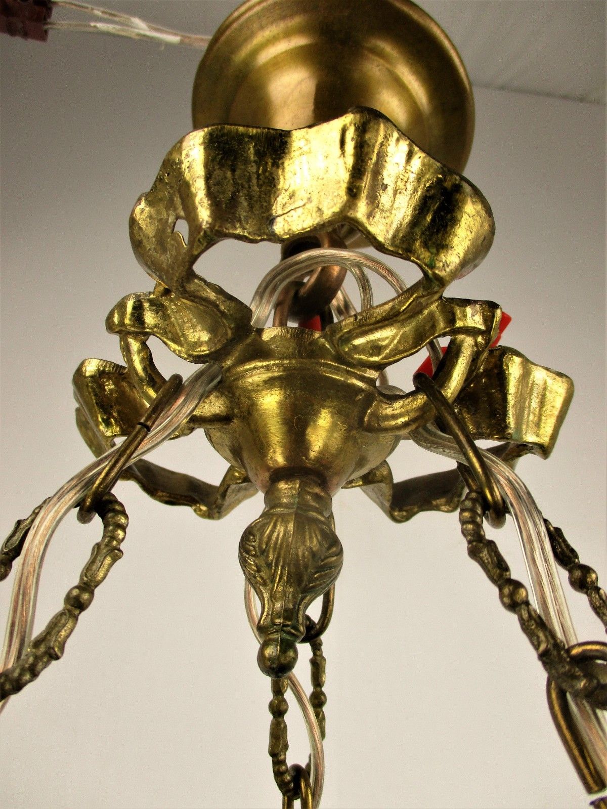 photo for sale French Bronze Chandelier 3 Lights Arms Putti Cherub Hollywood Regency Romantic