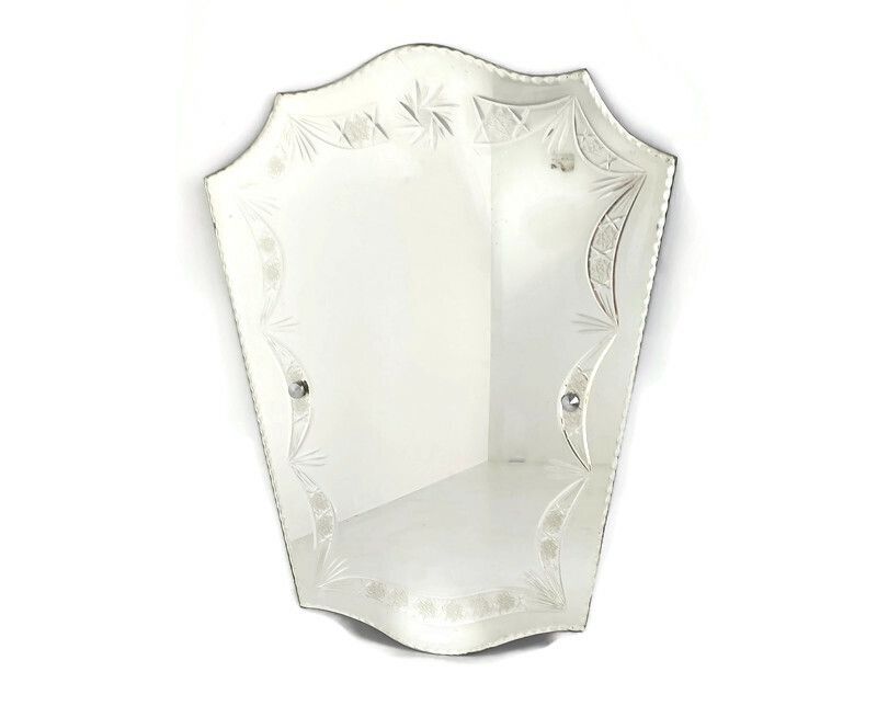 Venetian Mirror Ornate Etched Cut To Clear Glass  Clear Art Nouveau Antique Gorg