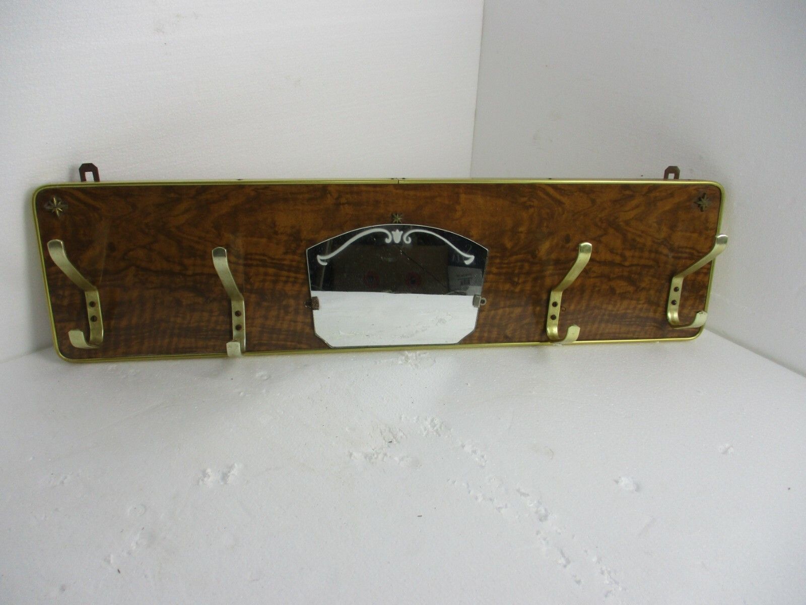 Vintage Mid Century Modern Wood Hat Rack Chrome Wood Industrial Rockabilly photo furniture