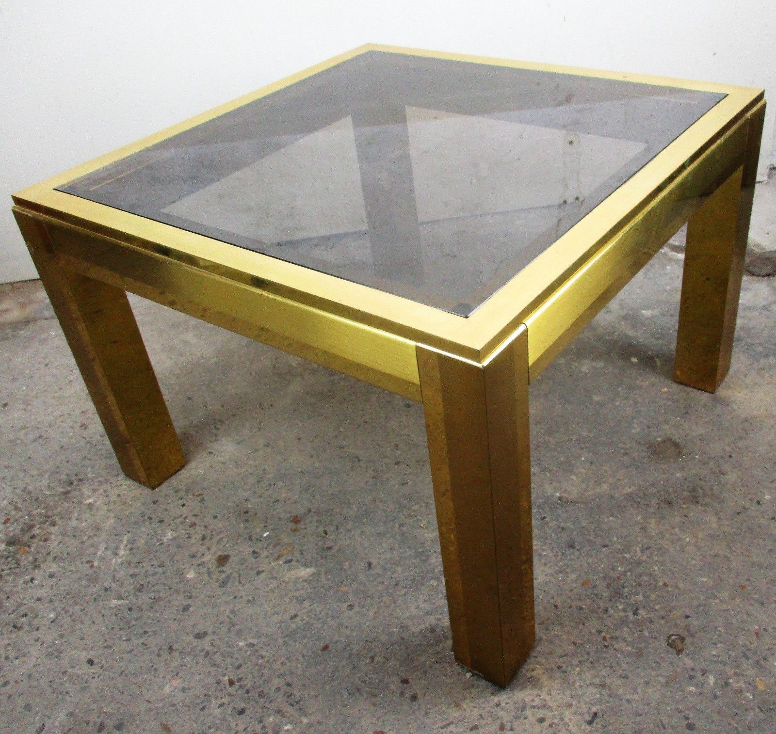 Vintage Italian Design Coffee Side Table Brass Smoked Glass Glam Era Romeo Rega photo vinterior