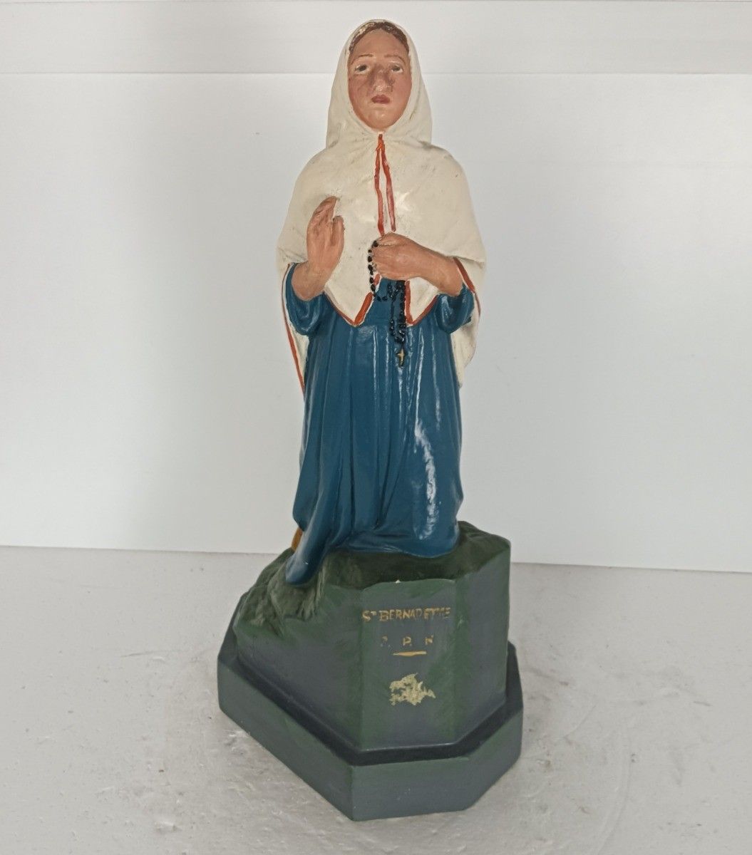 Large Statue Plaster St Bernadette Soubirous Plaster Polychrome Lourdes Vintage photo for sale