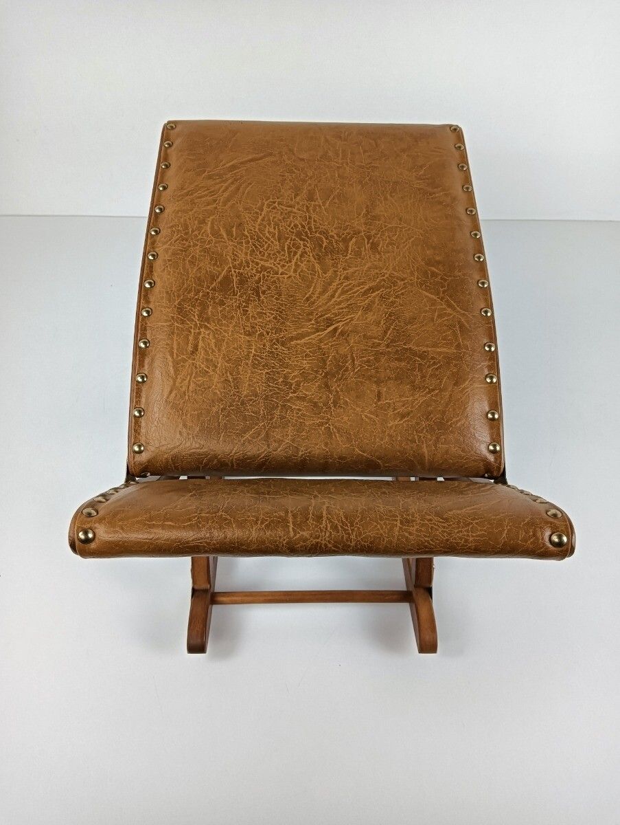 Foldable Special Adjustable  Foot Stool Rest Ottoman Wood Faux Leather Funky photo for sale
