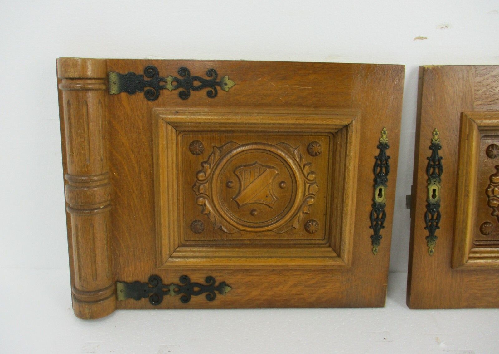 Pair Vintage Carved Wood Door Panels Breughel Style Architectural Salvaged 40s photo furniture