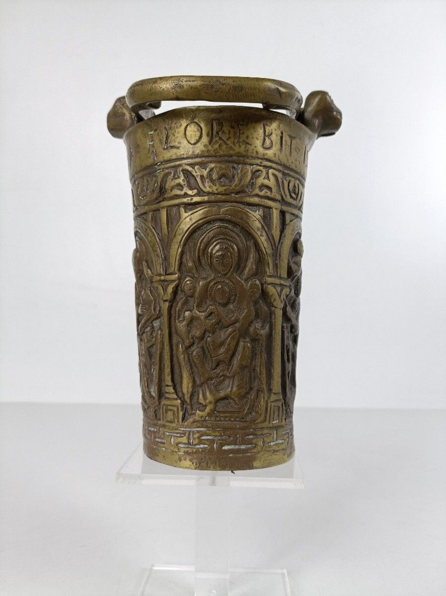 Ornate Antique Bronze Situla Holy Water Bucket Catholic Priest Church Htf Collec photo vinterior