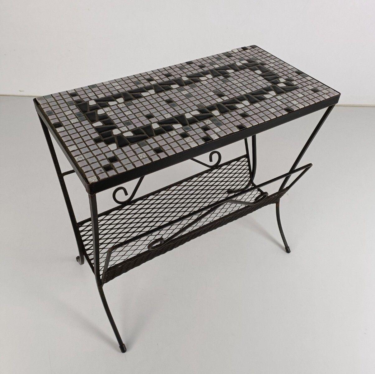 Vintage Mid Century Modern Magazine Rack Newspaper Basket Side Table Mosaic Tile photo furniture