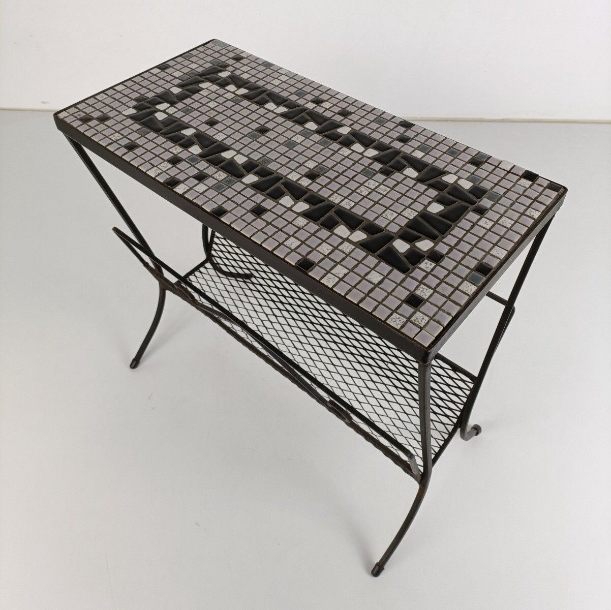 Vintage Mid Century Modern Magazine Rack Newspaper Basket Side Table Mosaic Tile photo buy