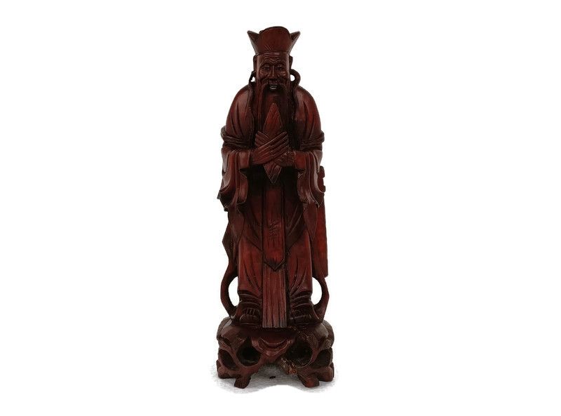 Chinese Rosewood Hand Carved Wooden Figurine Sculpture Wise Old Man
